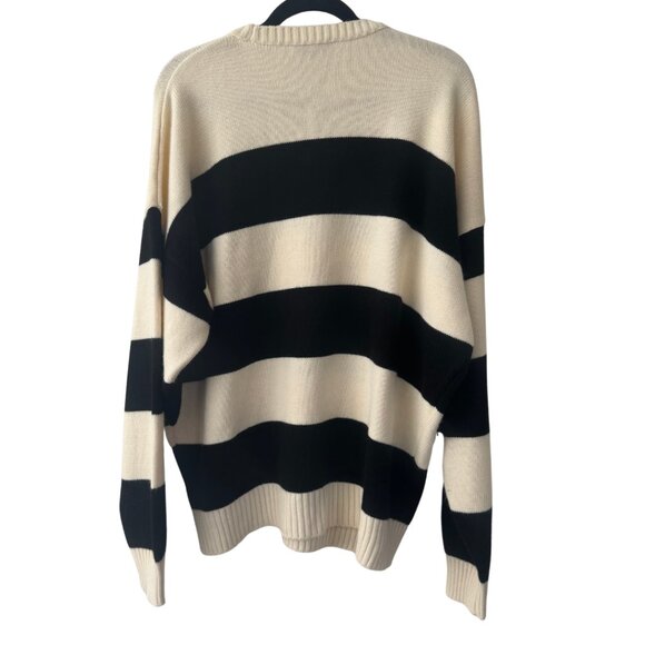Boohooman Oversized Striped Distressed Sweater Off-White Black Men's Medium - Picture 4 of 6